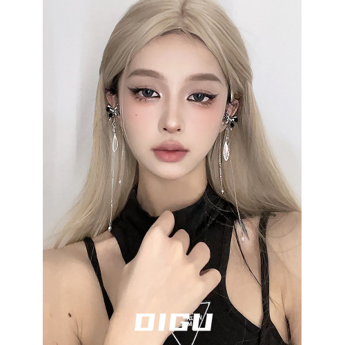 DIGU甜酷辣妹黑玫瑰蝴蝶流蘇耳夾無耳洞輕奢小衆設計感耳骨夾耳飾