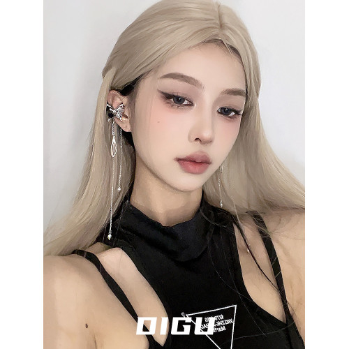 DIGU甜酷辣妹黑玫瑰蝴蝶流蘇耳夾無耳洞輕奢小衆設計感耳骨夾耳飾