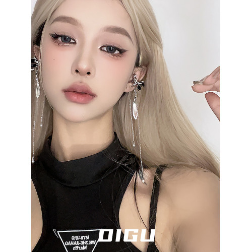 DIGU甜酷辣妹黑玫瑰蝴蝶流蘇耳夾無耳洞輕奢小衆設計感耳骨夾耳飾