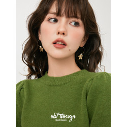 EBFWIND小衆獨特設計顯臉瘦誇張肌理感五角星14K包金珍珠耳鉤耳環