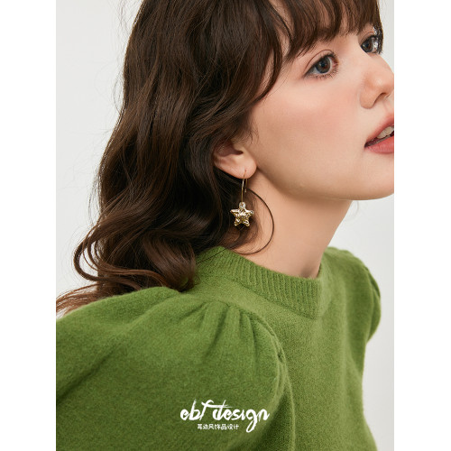 EBFWIND小衆獨特設計顯臉瘦誇張肌理感五角星14K包金珍珠耳鉤耳環 EBFWIND小衆獨特設計顯臉瘦誇張肌理感五角星14K包金珍珠耳鉤耳環