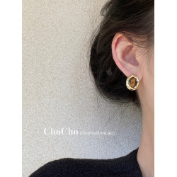 chocho/焦糖慄子棕 925銀針秋冬復古美拉德高級感耳釘氣質耳飾女