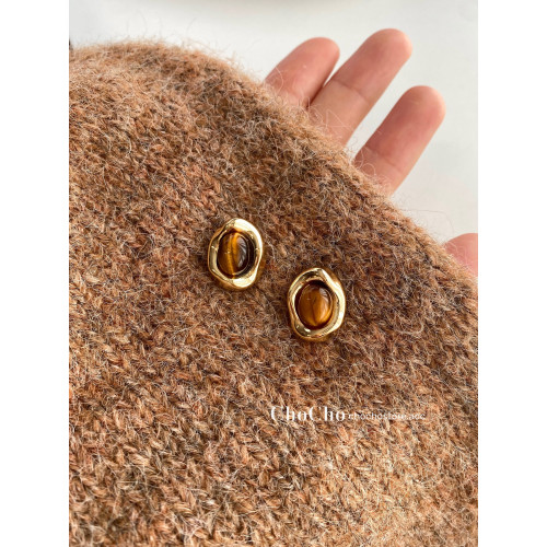 chocho/焦糖慄子棕 925銀針秋冬復古美拉德高級感耳釘氣質耳飾女 chocho/焦糖慄子棕 925銀針秋冬復古美拉德高級感耳釘氣質耳飾女