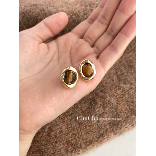 chocho/焦糖慄子棕 925銀針秋冬復古美拉德高級感耳釘氣質耳飾女 chocho/焦糖慄子棕 925銀針秋冬復古美拉德高級感耳釘氣質耳飾女