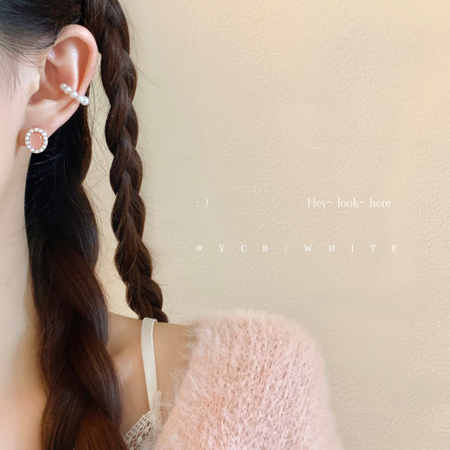 「初戀粉色系」簡約百搭小巧貓眼珍珠耳釘小衆設計感氣質日常耳夾