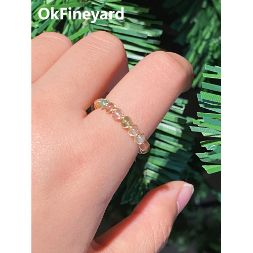 OkFineyard天然碧璽串珠素圈戒指女小衆設計轉好運水晶開口食指環 OkFineyard天然碧璽串珠素圈戒指女小衆設計轉好運水晶開口食指環