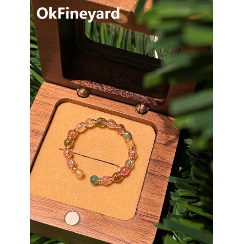 OkFineyard天然碧璽串珠素圈戒指女小衆設計轉好運水晶開口食指環 OkFineyard天然碧璽串珠素圈戒指女小衆設計轉好運水晶開口食指環