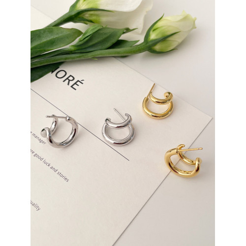 酷帥雙環素圈耳釘小衆設計高級感銀針耳環2026新款爆款耳圈耳飾女