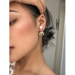 D家前後雙面大珍珠耳環女cd耳釘新款爆款輕奢高級感耳夾氣質耳飾