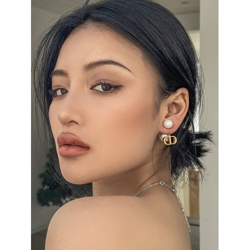 D家前後雙面大珍珠耳環女cd耳釘新款爆款輕奢高級感耳夾氣質耳飾