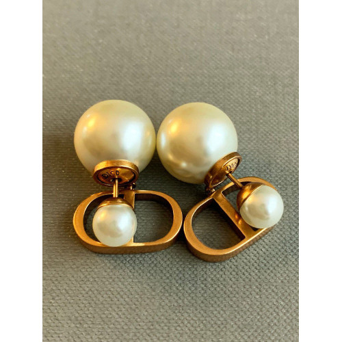 D家前後雙面大珍珠耳環女cd耳釘新款爆款輕奢高級感耳夾氣質耳飾