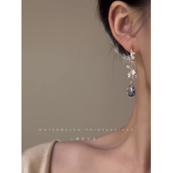 「蝶淚」藍水滴蝴蝶耳環2026新款爆款高級感鋯石耳釘女超閃亮耳飾