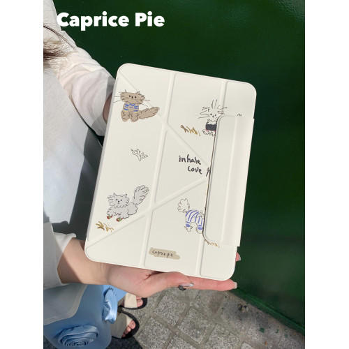 Caprice Pie 【白鹿同款】原創貓咪小狗ipad殼Air4/5蘋果平板防摔保護套Y型三折磁吸搭釦全包11英寸air6/7