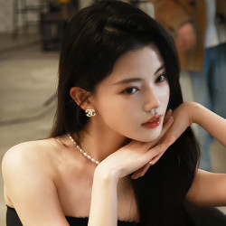 小香風雙C耳夾女士無耳洞耳環輕奢高級感耳釘氣質珍珠款耳墜耳飾