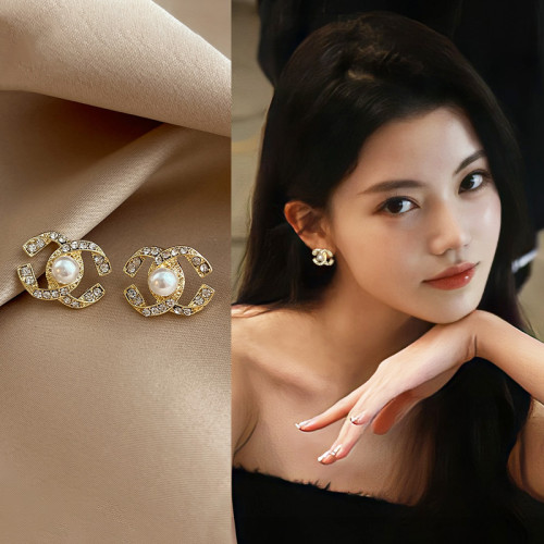 小香風雙C耳夾女士無耳洞耳環輕奢高級感耳釘氣質珍珠款耳墜耳飾