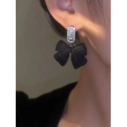 銀針鋯石甜酷耳環2026新款爆款網紅高級感誇張黑色耳飾蝴蝶結耳墜