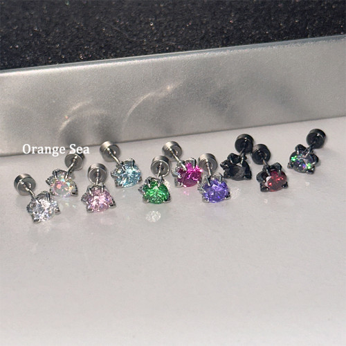 Orange Sea超閃鋯石龍爪鑲嵌耳釘獨特五爪龍鱗鈦鋼平底耳骨耳蝸釘 Orange Sea超閃鋯石龍爪鑲嵌耳釘獨特五爪龍鱗鈦鋼平底耳骨耳蝸釘