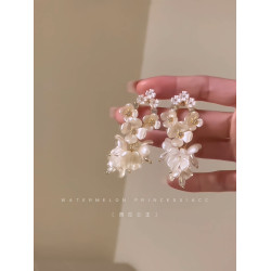 「茉莉花瀑」法式花朵耳環女超仙復古耳飾高級感輕奢小衆氣質耳釘