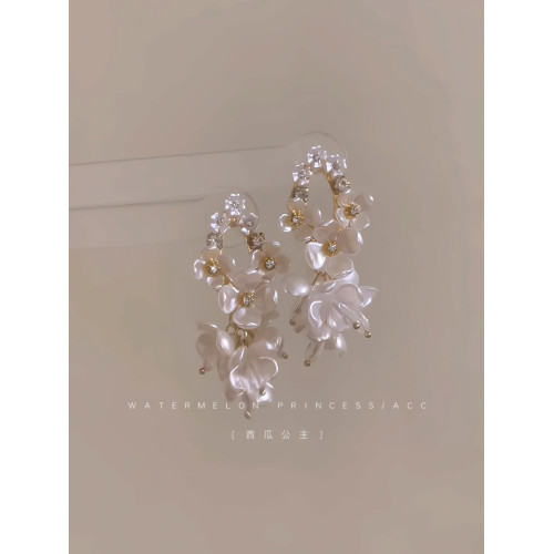 「茉莉花瀑」法式花朵耳環女超仙復古耳飾高級感輕奢小衆氣質耳釘