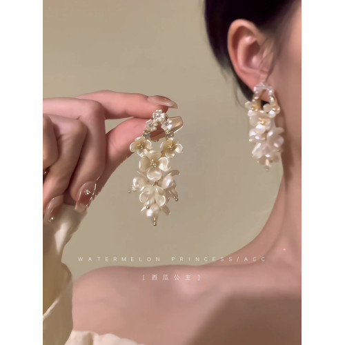 「茉莉花瀑」法式花朵耳環女超仙復古耳飾高級感輕奢小衆氣質耳釘