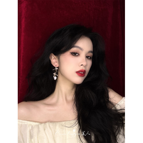 「鳶尾」系列 法式復古文藝森系原創高級感小衆花朵珍珠耳環/耳夾