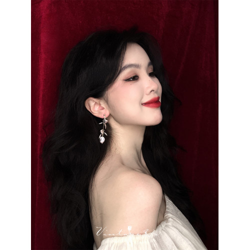 「鳶尾」系列 法式復古文藝森系原創高級感小衆花朵珍珠耳環/耳夾