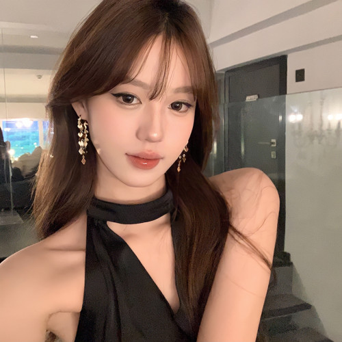 【蜜桃茶】吸睛法則 爆閃獨特菱形流蘇耳環女輕奢高級感金色耳飾