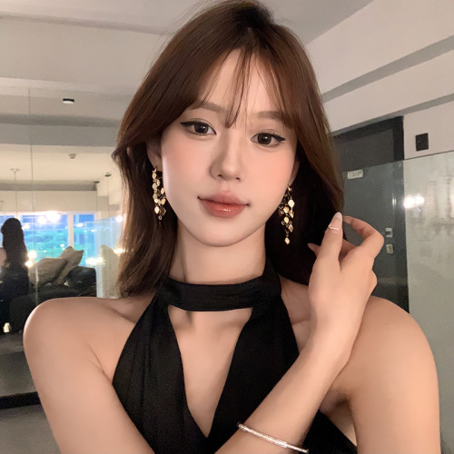 【蜜桃茶】吸睛法則 爆閃獨特菱形流蘇耳環女輕奢高級感金色耳飾