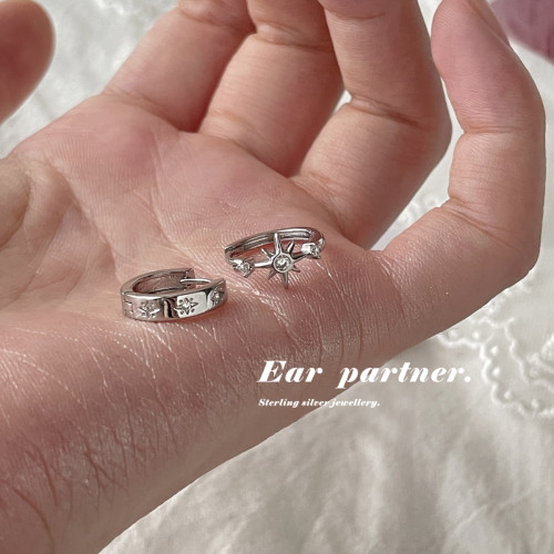 不對稱六芒星酷帥耳圈小衆設計輕奢雙耳洞耳環女925銀針耳飾耳釘