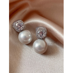 法式輕奢耳飾2025年新款無耳洞耳夾款耳環方形鋯石珍珠耳飾女氣質