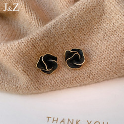 黑色山茶花耳釘小香風耳飾女氣質小衆設計獨特秋冬耳環高級感輕奢