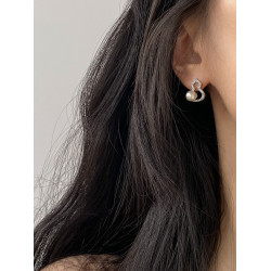 DOUDOUSTORE新中式施家珍珠葫蘆耳釘高級感微鑲鋯石耳環福祿女