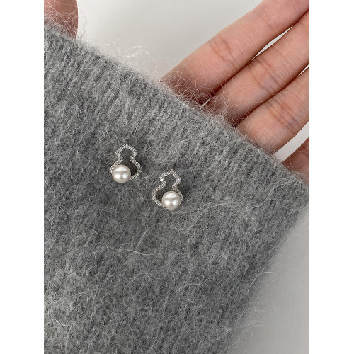 DOUDOUSTORE新中式施家珍珠葫蘆耳釘高級感微鑲鋯石耳環福祿女