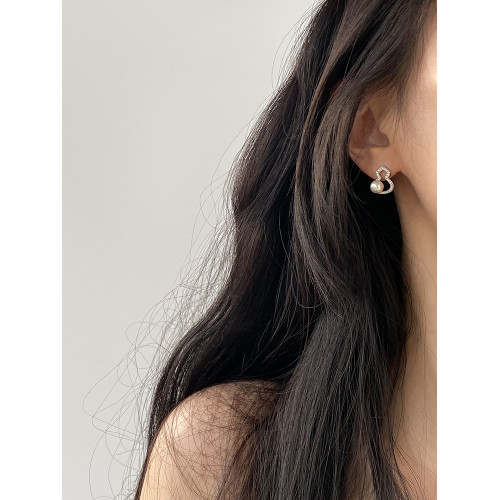 DOUDOUSTORE新中式施家珍珠葫蘆耳釘高級感微鑲鋯石耳環福祿女