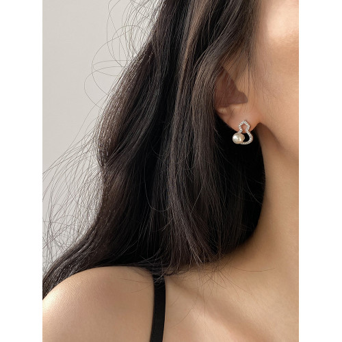 DOUDOUSTORE新中式施家珍珠葫蘆耳釘高級感微鑲鋯石耳環福祿女