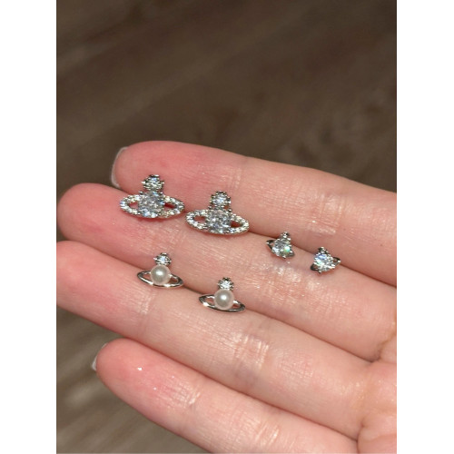 西太後土星珍珠耳釘三件套裝女S925銀洋氣小衆設計高級感耳環耳飾