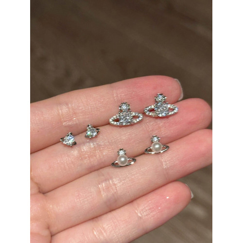 西太後土星珍珠耳釘三件套裝女S925銀洋氣小衆設計高級感耳環耳飾