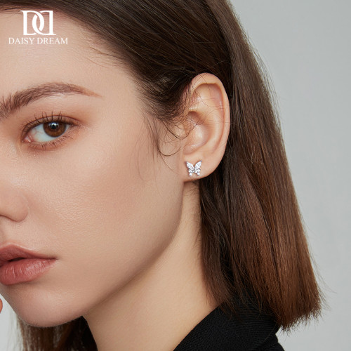 醫用鈦鋼蝴蝶耳釘女精緻超閃鑽石鈦合金耳環高級養耳洞冷淡風耳飾