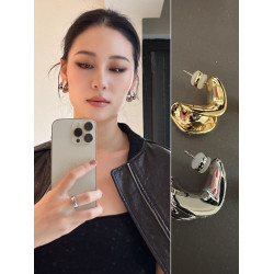 方圓臉貼面耳耳環銅鍍金寬面925銀針防過敏高級感氣質耳飾女秋冬