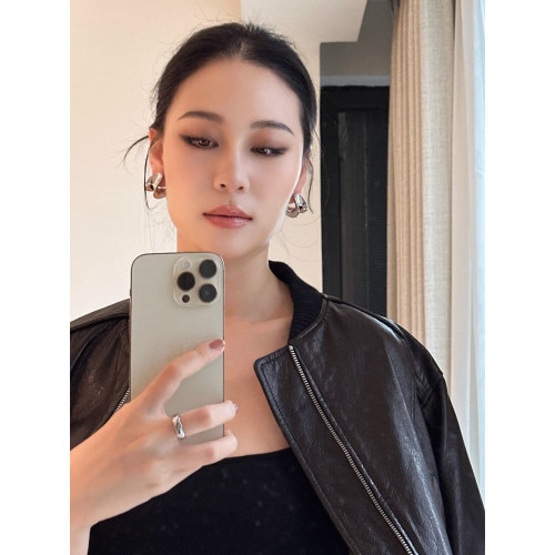 方圓臉貼面耳耳環銅鍍金寬面925銀針防過敏高級感氣質耳飾女秋冬