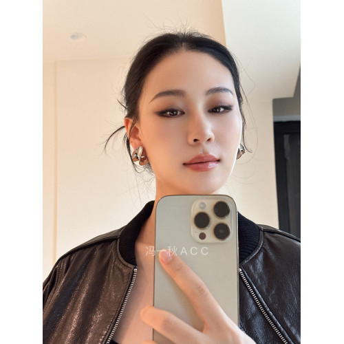 方圓臉貼面耳耳環銅鍍金寬面925銀針防過敏高級感氣質耳飾女秋冬