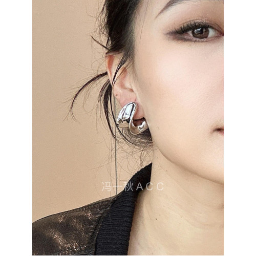 方圓臉貼面耳耳環銅鍍金寬面925銀針防過敏高級感氣質耳飾女秋冬