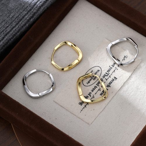 Z小姐 925銀幾何方形素圈耳環小衆設計2025新款爆款耳飾ins冷淡風