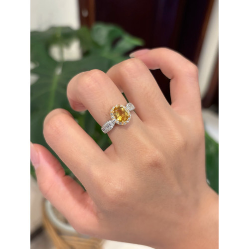 高級輕奢感閃鑽鴿子蛋s925銀天然托帕石黃水晶偏財戒指開口食指環