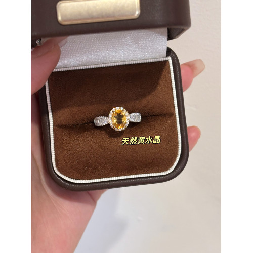 高級輕奢感閃鑽鴿子蛋s925銀天然托帕石黃水晶偏財戒指開口食指環