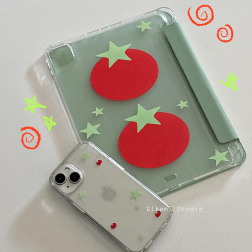 韓國ins小衆設計五角星番茄帶筆槽ipad2025平板電腦保護殼支架air4/5/6/7適用蘋果ipad11保護皮套防摔軟殼