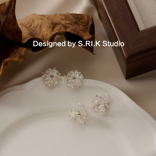 十裡間【真的要買～有耳夾】亮晶晶璀璨菸花耳釘百搭花朵耳環