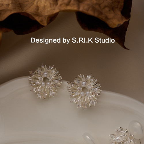 十裡間【真的要買～有耳夾】亮晶晶璀璨菸花耳釘百搭花朵耳環