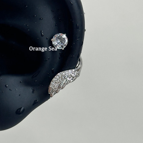 Orange Sea絕美天使羽翼鈦鋼耳骨釘百搭獨特超閃翅膀鋯石耳釘耳飾