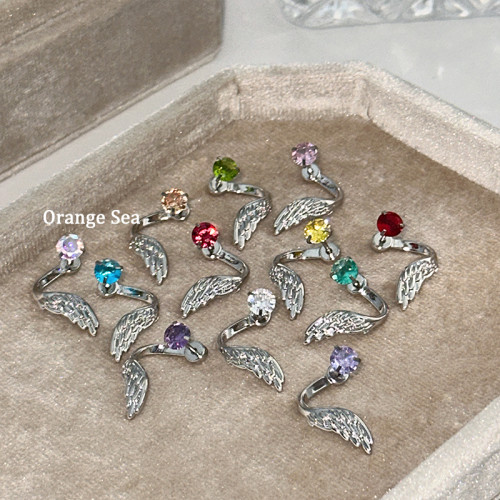 Orange Sea絕美天使羽翼鈦鋼耳骨釘百搭獨特超閃翅膀鋯石耳釘耳飾
